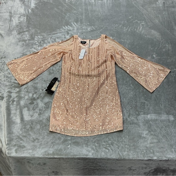 Bebe Sequin Peach Dress Arm cut outs womens XS - Picture 1 of 16
